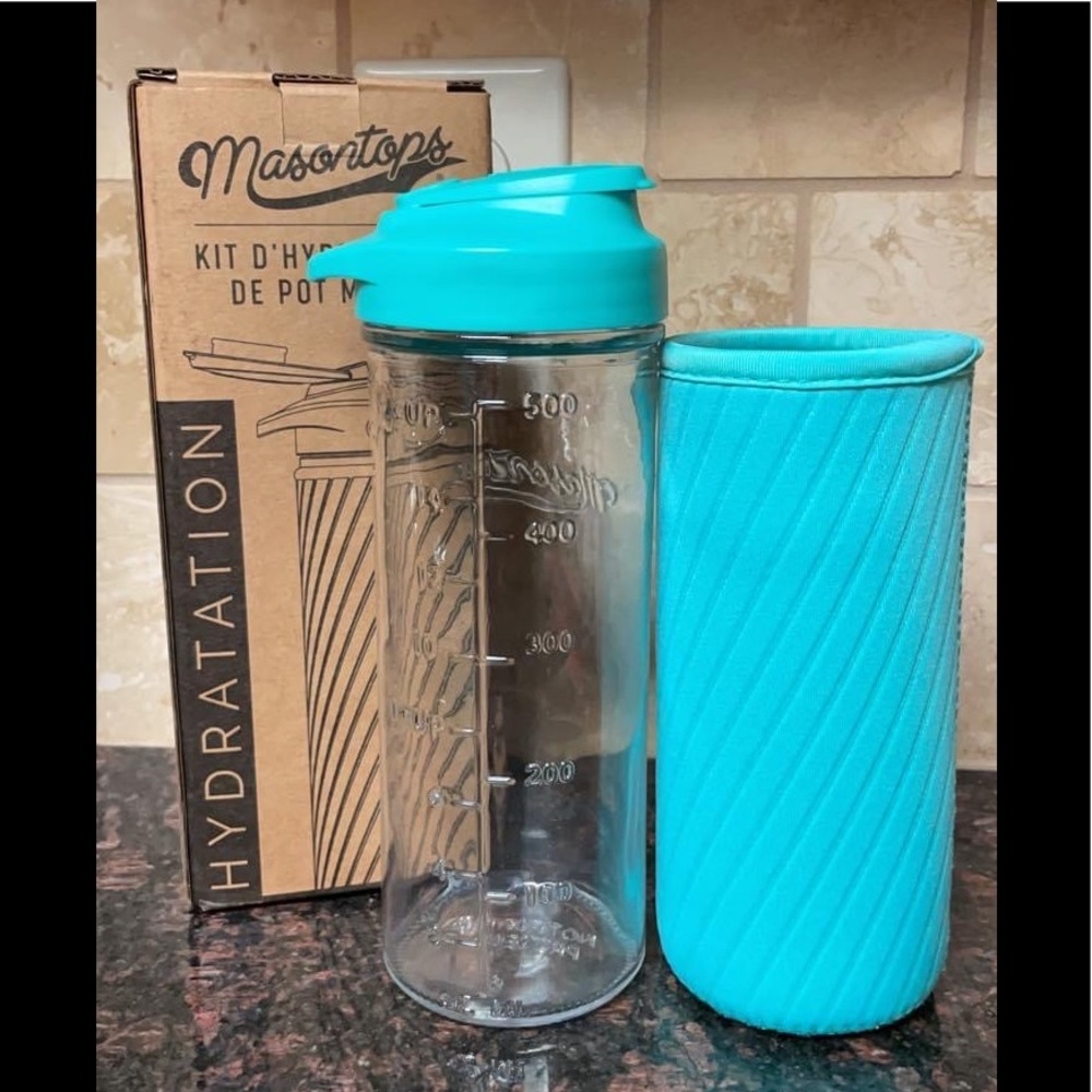 Masontops Mason Jar Reusable 3 Piece Tumbler Hydration Kit Aqua